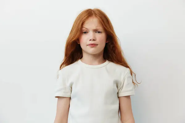 Caucasien Expression Cheveux Fille Mode Enfants Enfance Portrait Beauté Blanc — Photo