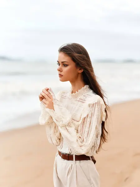 stock image Beauty of a Young and Attractive Caucasian Female Model in Stylish Summer Fashion Portrait Outdoors