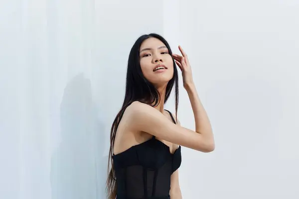 Weiße Frau Haar Porträt Mädchen Schönheit Asiatische Mode Glamour Modell Stockbild