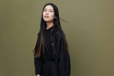 Güzel bir kadın, zarif saç, çekici yüz, kadınsı yüz, siyah kuaför, Koreli kız saç, kozmetik saç, sevimli, Asyalı güzel portre, uzun cazibeli makyaj.