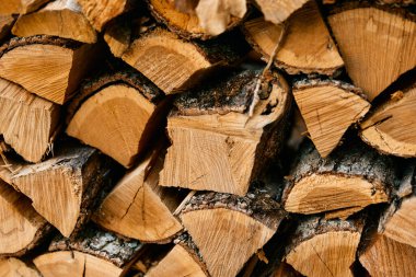 Serin bir hava ortamında yığılmış yakacak odun yığını.