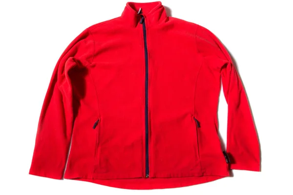 Rote Langärmelige Damen Fleece Jacke Auf Weißem Hintergrund — Stockfoto