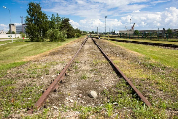 End Road Railroad Tracks Ended Grass — Stock Photo, Image
