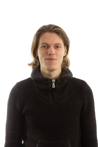 Junger Mann Mit Langen Haaren Auf Weißem Hintergrund — Stockfoto