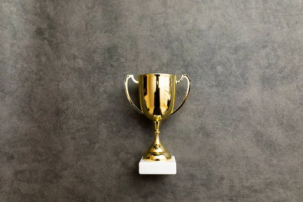 Simply Flat Lay Design Winner Champion Gold Trophy Cup Concrete — Stock Photo, Image