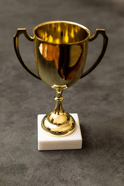 Egyszerűen Design Győztes Vagy Bajnok Arany Trófea Kupa Beton Szürke — Stock Fotó