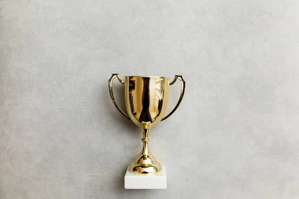 Simply Flat Lay Design Winner Champion Gold Trophy Cup Concrete — Stock Photo, Image