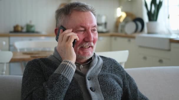 Gelukkige Middelbare Leeftijd Senior Man Praten Smartphone Met Familie Vrienden — Stockvideo