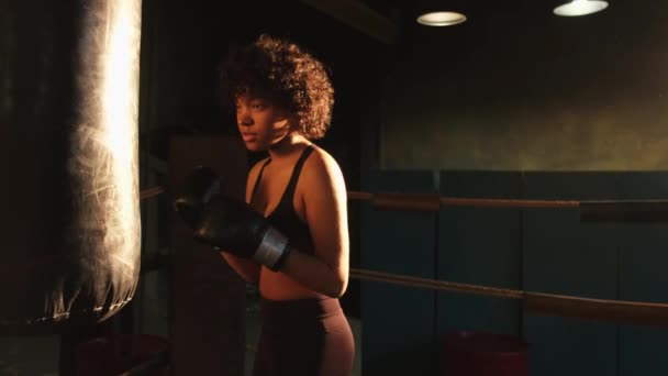 Women Self Defense Girl Power African American Woman Fighter Training — Stock Video