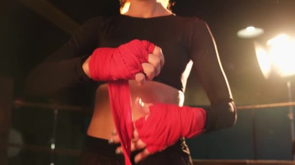 Poder Femenino Autodefensa Femenina Mujer Luchadora Preparándose Para Lucha Envolviendo — Vídeos de Stock