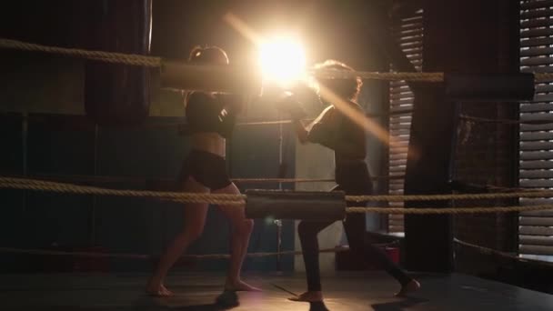 Poder Auto Defesa Das Mulheres Mulher Boxeador Lutador Personal Trainer — Vídeo de Stock
