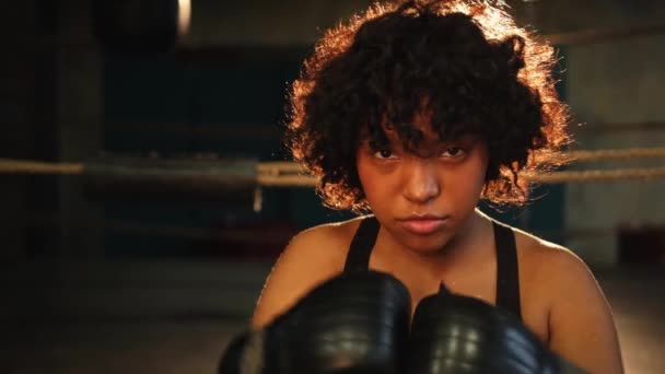 Száműzni Független Lányokat Dühös Afro Amerikai Női Harcos Bokszkesztyűben Nagyon — Stock videók