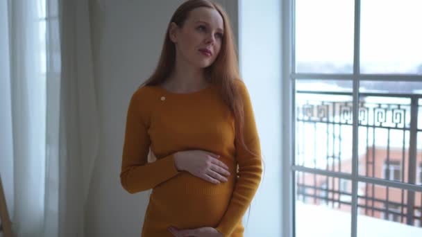 Pregnancy Motherhood People Expectation Future Pregnant Woman Big Belly Standing — Stock Video