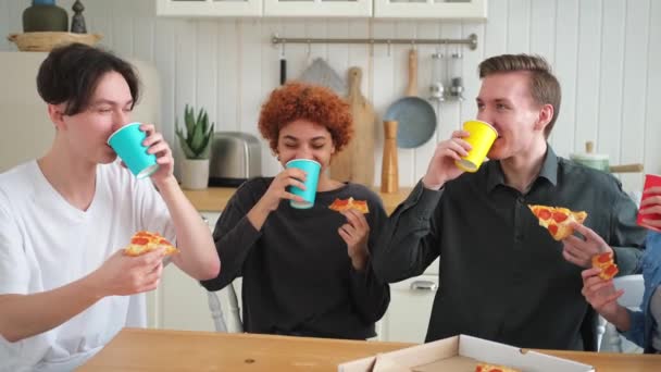 Home Party Friends Spending Time Together Having Fun Laughing Communicating — Stock Video