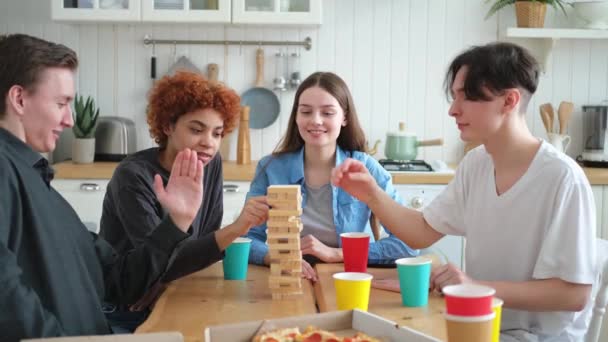 Home Party Friends Spending Time Together Playing Board Game Crash — Stock Video