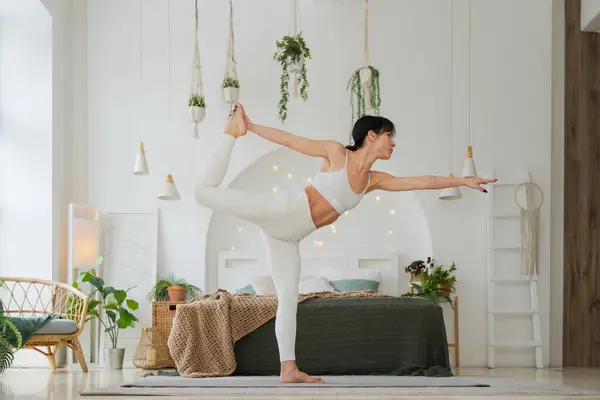 Yoga Fitness Workout Training Woman Practicing Yoga Home Woman Doing Stock Image