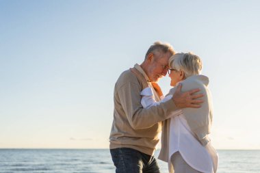 Yaşlı bir çift kumsalda yürüyüş yaparken kucaklaşıp eğleniyorlar. Yaşlı karı şefkatle kucaklaşıyor aşk tatlı bir bağın tadını çıkarıyor. Büyükannem ve büyükbabam birlikte. Aile anı aşkı