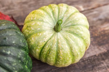 Sonbahar Arkaplanı. Doğal sonbahar sonbahar manzaralı balkabakları ahşap arka planda. İlham verici Ekim ya da Eylül duvar kağıdı. Mevsimlerin değişimi olgun organik gıda konsepti. Cadılar Bayramı partisi Şükran Günü