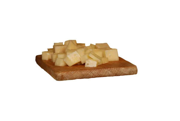 Olive Wood Cutting Board Pieces Cheese — Stock Photo, Image