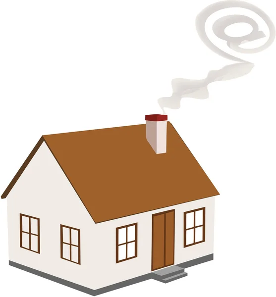 描绘互联网的有烟道的单幢别墅 — 图库矢量图片