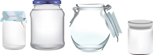 各种形状和尺寸的玻璃瓶 用于食物 — 图库矢量图片
