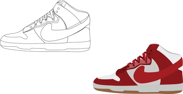 Красно Белая Спортивная Обувь Последней Модели Nike — стоковый вектор