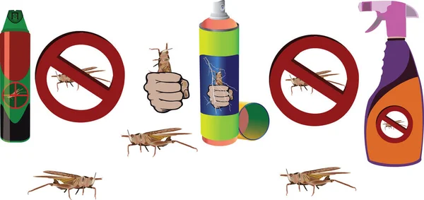 Heuschrecken Insektizid Verschiedenen Behältern — Stockvektor
