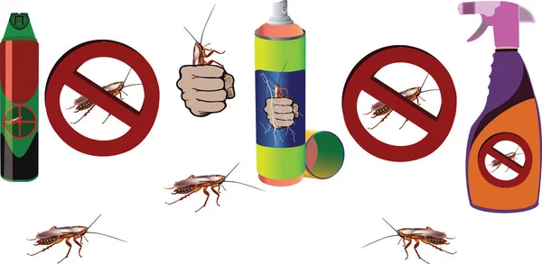 Insecticide Voor Kakkerlakken Platte Diverse Containers — Stockvector