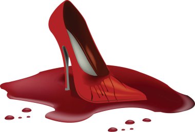 Kırmızı topuklu ayakkabılar lekeli ve kan içinde.