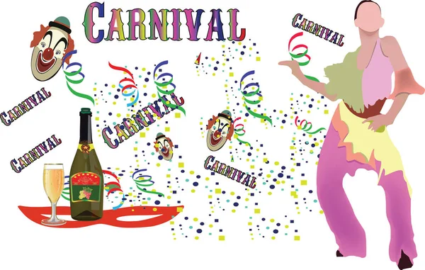 Carnaval Brasileño Con Bailarina Confetti — Vector de stock