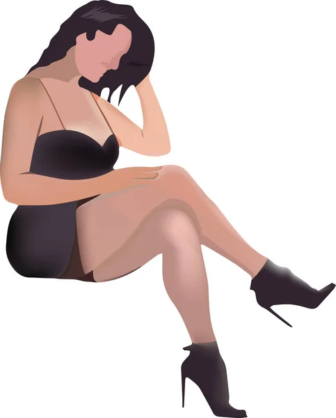 Hermosa Chica Con Vestido Verano Sentado — Vector de stock