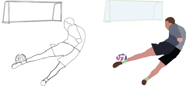 Sportsman Frappe Ballon Dans Filet — Image vectorielle