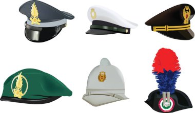 İtalyan polisinin ve belediye polisinin başlık şapkaları