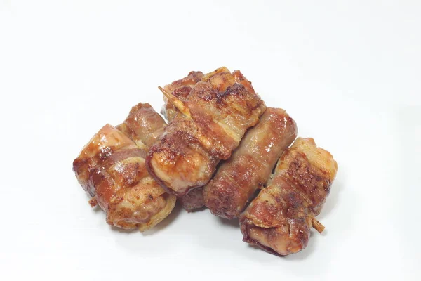 Brochettes Poulet Farcies Bacon Cuit Four — Photo