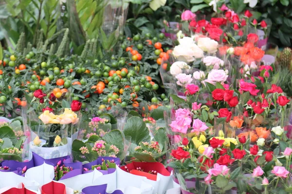 variety of colorful flowers for sale local market