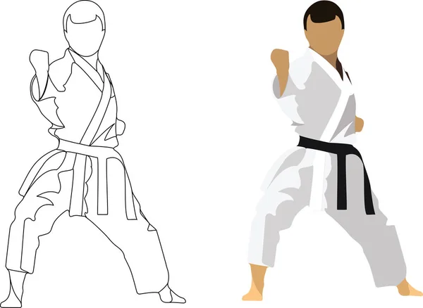 Karate Dalam Sabuk Hitam Seragam Dalam Pose Pertahanan - Stok Vektor