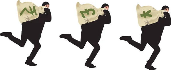 Κλέφτης Που Τρέχει Την Τσάντα Του Ρουβλίου Νόμισμα Yuan Pound — Διανυσματικό Αρχείο
