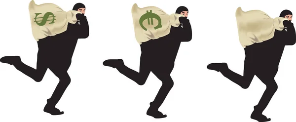 Masked Thief Who Escapes Sack Dollars Euros — Stock Vector