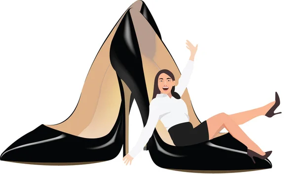 Femme Assise Sur Des Chaussures Acclamations Levant Les Bras — Image vectorielle