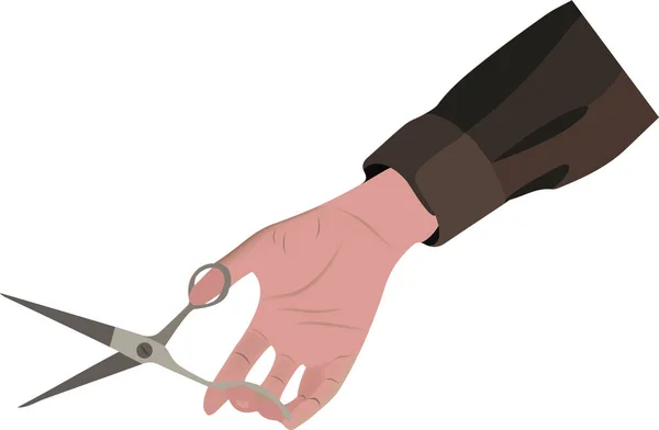 Мужская Рука Ножницами Пытается Разрезать — стоковый вектор