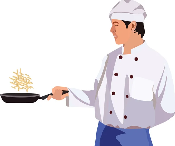 Pessoa Uniforme Chef Está Cozinhando — Vetor de Stock