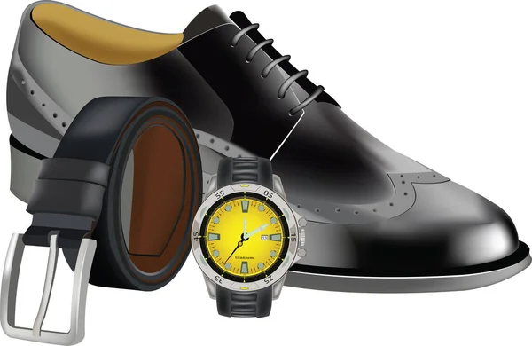 Herrenbekleidung Uhrenarmband Schuhe — Stockvektor
