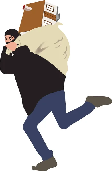 Man Dressed Black Mask Robs Apartment Robbery — Stock Vector