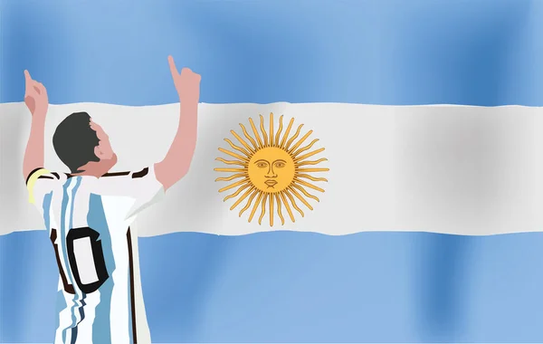 Pemain Sepak Bola Argentina Dengan Bendera Nasionalnya - Stok Vektor