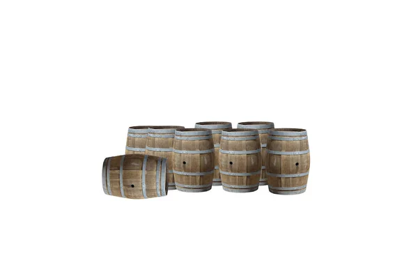 Group Stacked Wooden Wine Barrels — Stock Photo, Image