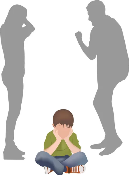 Bored Child Left Alone While Parents Argue — Stock Vector
