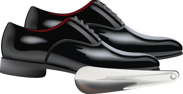 Поліроване Чорне Чоловіче Церемоніальне Взуття Взуттям — стоковий вектор