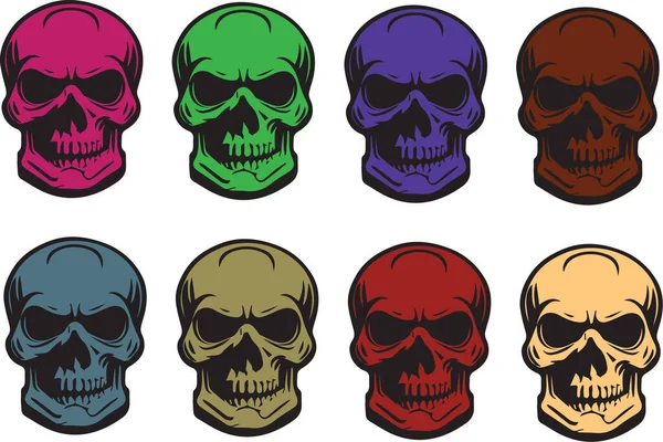 Crânios Humanos Coloridos Com Várias Cores — Vetor de Stock