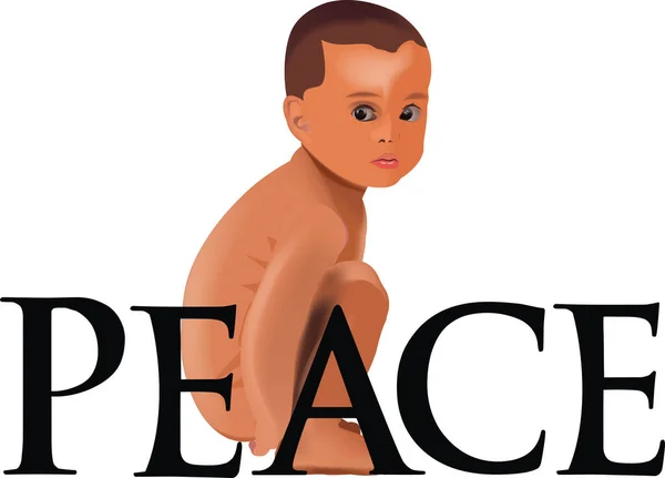 赤ん坊は足を広げて地面に平和という言葉に座り — ストックベクタ