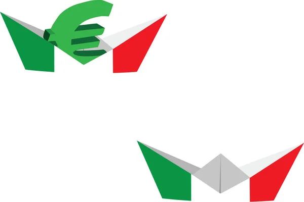 Két Hajtogatott Origami Papír Logók Amelyek Egy Pénzjel Közepén — Stock Vector